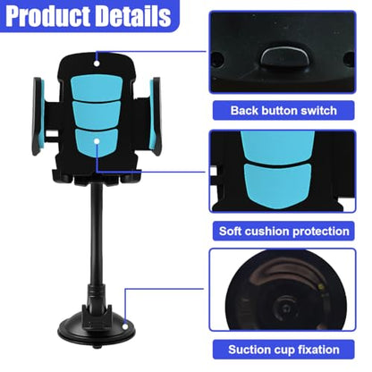 Car Phone Holder Mount, Gooseneck Long Arm Cell Phone Holder, Windshield Window, Dashboard Anti-Shake Handsfree Stand with Strong Suction Cup, Fit for Most Cellphone(Blue) - color: Blue