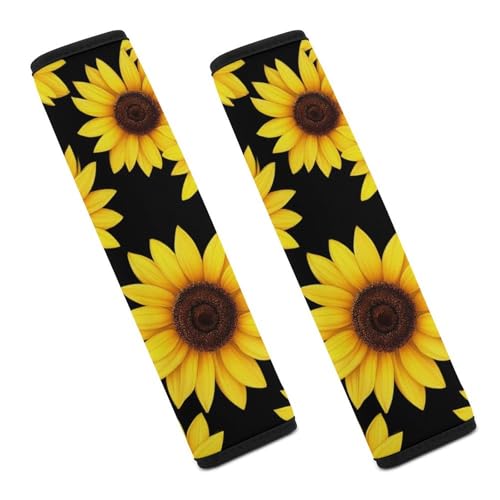 Fashion Auto Seat Belt Car Decor Cushion Strap Helps Protect Your Shoulders Floral Black Yellow Flowers Sunflower - color: Color358