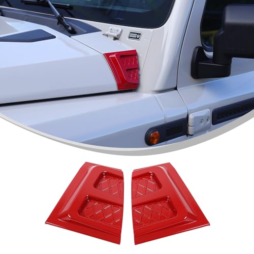 2PCS Car Black Cowl Armor Corner Guards Outer Cowling Cover Compatible with INEOS Grenadier 2020-2025 Accessories, Car Hood Left Right Side Armor Cover Trim Exterior Accessories (Red) - color: Red