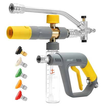 JOEJET Pressure Washer Gun with Mini Foam Cannon Dual Connector, Dual-Purpose Switch Spray Gun with 5 Power Washer Nozzle Tips, Dual Wand Foam Cannon, 1/4” Quick Connector - size: 100 ml