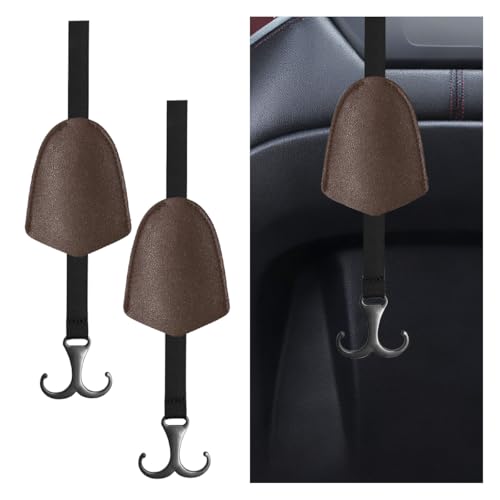 2PCS Car Seat Headrest Hooks, Leather Auto Hangers Storage Organizer with 33 Pounds Load Capacity, Universal Car Interior Organize Accessory for Purses, Bags, Umbrellas, Bottles, Coats (Coffee) - color: Coffee