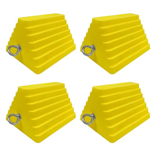 ROBLOCK 4 Packs Wheel Chocks Heavy Duty Yellow with Eyebolt for Travel Trailer Camper, Truck, Car and ATV(Yellow) - color: Yellow(4 Packs)