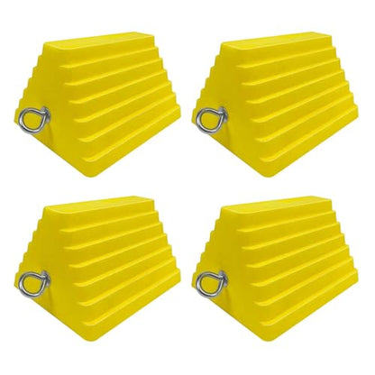 ROBLOCK 4 Packs Wheel Chocks Heavy Duty Yellow with Eyebolt for Travel Trailer Camper, Truck, Car and ATV(Yellow) - color: Yellow(4 Packs)