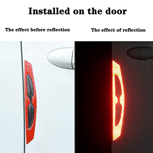 8pcs Universal 3D Carbon Fiber Car Door Handle Paint Scratch Protector Sticker Auto Door Handle Scratch Cover Guard Protective Film Car Outdoor Safety Reflective Strips (Red)