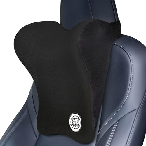 Car Neck Pillow for Driving Seat, Soft Memory Foam Headrest Pillow with Adjustable Strap and Removable Cover, Ergonomic Neck Support for Car, Office Chair, Gaming Chair – Black - color: Black, size: Pack of 1