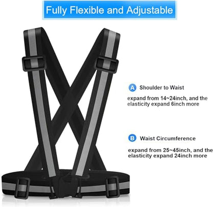 Reflective Vest Running Gear, 2Pack High Visible Safety VES for Cycling Jogging Running Walking, Adjustable for Men Women Kids - color: Black