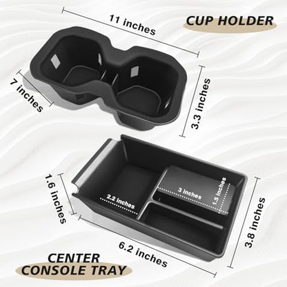 Muslogy Center Console Organizer & Cup Holder Insert 2PCS Set Compatible with 2025 2026 Nissan Kicks Accessories Armrest Box Divider Storage Tray and Drink Stopper Non-Slip (Console Tray & CupHolder) - size: Console Tray & CupHolder