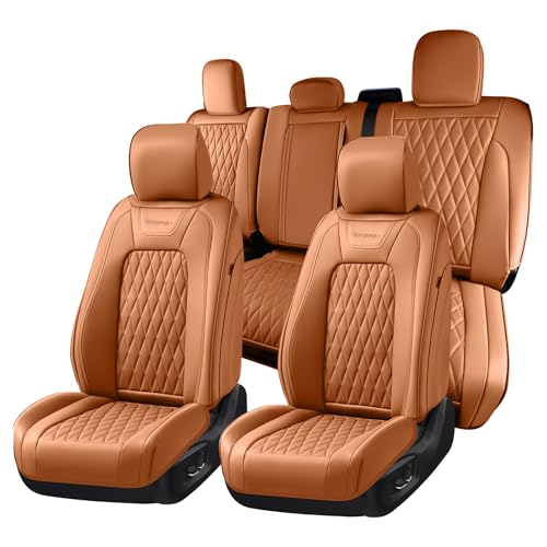 Coverado Premium Leather Full Set Seat Covers Waterproof Heavy-Duty Protectors Custom Fit for Ford F150 (2015-2026) F250/F350/F450 (2017-2026)-Orange, Stain-Resistant - color: Khaki-Z, size: Fullset