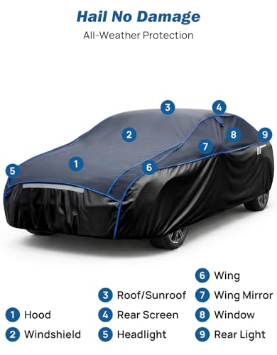 JOYTUTUS Hail Protector Car Cover for Sedan (186-193 in), Thick EVA Padded Anti-Hail Cover, Waterproof All Weather Hail Protection Car Cover - size: Sedan (186-193 inch)