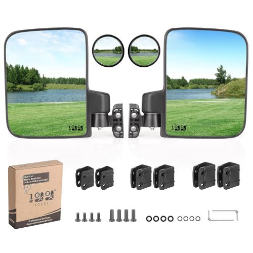 10L0L Golf Cart Mirror No Drilling Side Mirrors with Blind Spot Mirrors Universal for Yamaha, Club Car, EZGO, Folding Side Rear View Mirrors Adjustable 180 Degree HD Glass - style: Side Mirrors & Blind Spot Mirrors