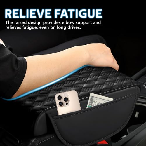 wuyaoyao Car Center Console Cover, 12.2"×8.27"×1.97" Leather Center Console Protector, Auto Armrest Pad with 2 Storage Pocket, Universal Armrest Cover Cushion for Most Cars, Trucks, SUVs (Black) - color: Black
