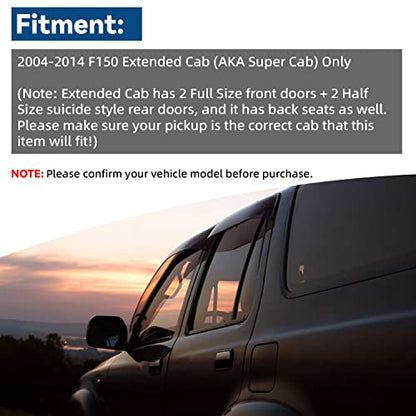 Set of 4 Front+Rear Smoke Sun Rain Guard Outside Mount Tape-On Acrylic Window Visors Compatible with 04-14 F-150 Super/Extended Cab with Half Size Suicide Back Doors - size: For 2004-2014 Ford F150 Extended Cab