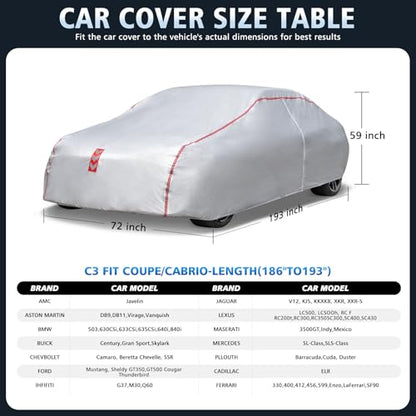 Car Cover Waterproof All Weather, 30 S Quick Install Underbody Wrap-Around Mount Car Covers for Automobiles (1（Copue-C3）) - size: 2（coupe-c3）