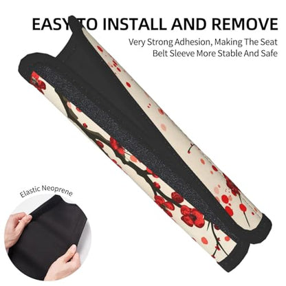 Seat Belt Cover Pad Red Japanese Cherry Blossom Flower Soft Safety Car Automotive Seat Belt Pads Cushion Shoulder Strap Covers for Cars or Bags, 2 Pcs - color: Red Japanese Cherry Blossom Flower