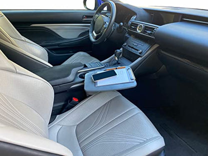 Portable Car Desk with Removable Clipboard - Fits Passenger Seat - for Laptop - Travel Desk with Drink Holder, Mobile Vehicle Desk for Professionals & Commuters, Adjustable 11.5" D x 8.5" W x 11" H