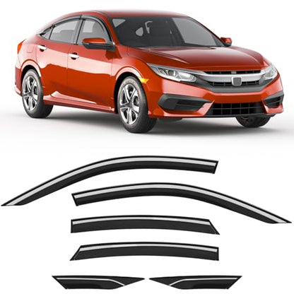 6-PCS Extra-Thick Rain Guards Fit for Honda Civic Sedan 4dr LX 2016-2021 Extra Durable Tape-on Window Rain Guard Window Deflectors Vent Shades Window Visor Vent Visors Exterior - size: Fit for 2016-2021 Honda Civic Sedan 4dr LX