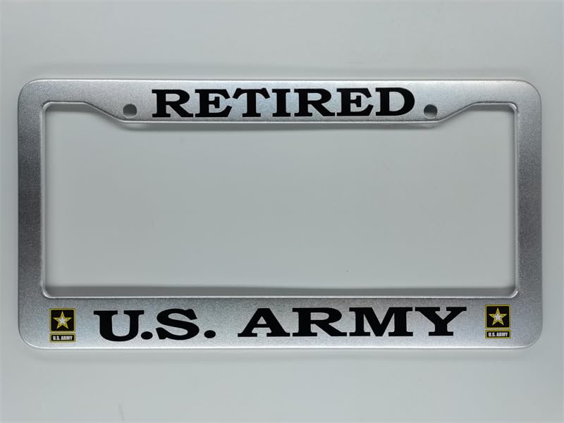2 PCS for US Army Retired License Plate Frames,Matte Black Aluminum Veteran License Plate Holder License Plate - color: AM-RE-SILVER, size: 2pcs