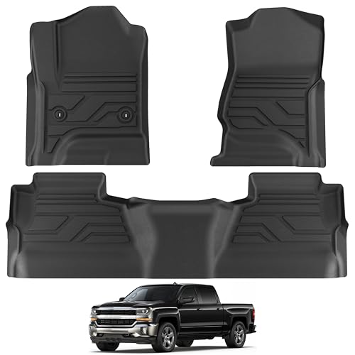 KARPAL Floor Mats for 2014-2018 Chevy Silverado & GMC Sierra 1500 Crew Cab, 2015-2019 Silverado/Sierra 2500/3500 Crew Cab(Footwell Cvg), All-Weather TPE Custom Fit Floor Liners Car Accessories - style: 2014-2019 | For Chevy Silverado Crew Cab| 1st & 2nd R