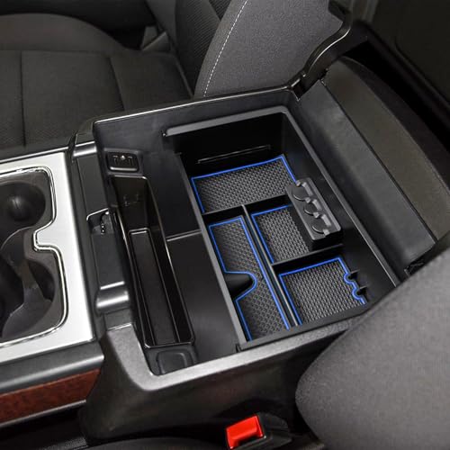 EDBETOS Center Console Organizer Tray Compatible with GMC Sierra 1500 Accessories/Silverado 1500 2014-2018 / Silverado 2500/3500 HD 15-19 /Suburban/Tahoe/Yukon 15-20 Armrest Storage Box (Blue Trim) - color: Blue