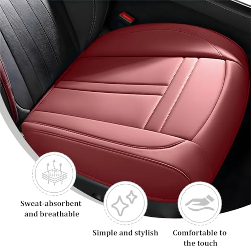 Car Front Seat Covers, Leather Anti-Slip Vehicle Front Seat Protection Full Wrap, Waterproof Driver Automotive Bottom Cushion Pad Mat Accessories, Universal for SUV, Sedan, Truck (Red) - color: Red