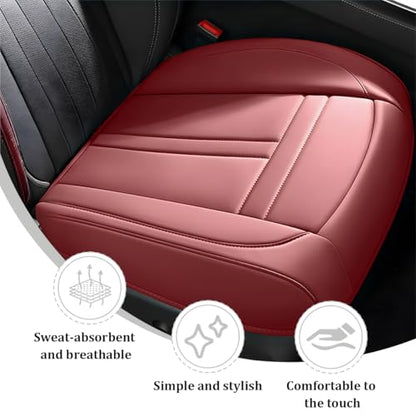 Car Front Seat Covers, Leather Anti-Slip Vehicle Front Seat Protection Full Wrap, Waterproof Driver Automotive Bottom Cushion Pad Mat Accessories, Universal for SUV, Sedan, Truck (Red) - color: Red