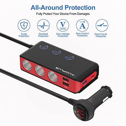 Car Cigarette Lighter Adapter, USB C Charger 30W and Quick Charge 3.0 Car Cigarette Lighter Splitter, 12V/24V Independent Switches, Fast Car USB Charger for All Car Devices, iPhone 14/13/12 pro - color: Black+Red