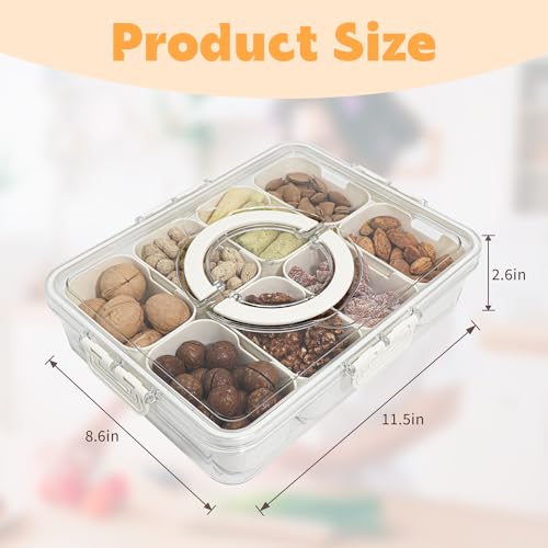 Divided Serving Tray with Lid and Handle,8 Compartments Snacks Box,Snack Fruit Tray,Veggie Tray,Portable Platter for Candy Fruits Nuts Snack Party Entertaining Picnic(2 PCS) - color: 2pcs Serving Tray