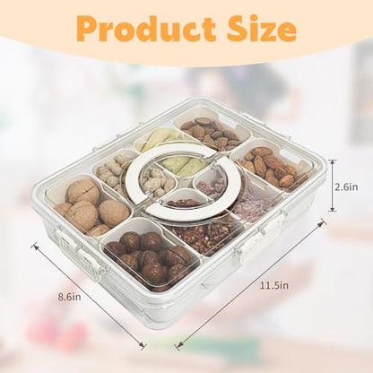 Divided Serving Tray with Lid and Handle,8 Compartments Snacks Box,Snack Fruit Tray,Veggie Tray,Portable Platter for Candy Fruits Nuts Snack Party Entertaining Picnic(2 PCS) - color: 2pcs Serving Tray