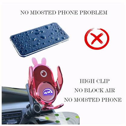 Car Phone Holder Mount Wireless Charging Auto Clamping Rotatable Vent Clip Cute Pink Rabbit Woman for iPhone Samsung Andriod Phone - style: Pink rabbit