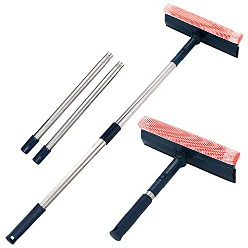 Professional Window Squeegee,2-in-1 Window Cleaner with 56" Long Stainless Steel Handle,Window Washing Kit, Glass Door Cleaner,Multi-Use Car Windshield Cleaning Tool for Gas Station, Glass,Shower
