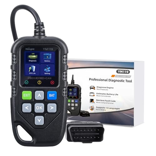 Nilight YM119 Portable Mini OBD2 Scanner - Pocket-Sized Color Screen Car Code Reader - Compact Plug & Play Engine Fault Diagnostic Tool for Emergency Roadside Check, Worldwide Compatibility