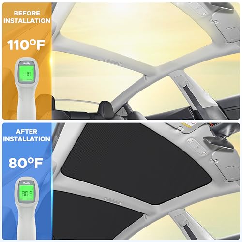 EcoNour Upgraded Tesla Model 3 Roof Sunshade (2021–2023 Highland) – No-Gap, Sag-Free Skylight Heat Insulation Reflective Glass Roof Cover –99% UV with Nano Ice Crystal-Coated Interior Sunshade - size: Tesla Model 3 Roof