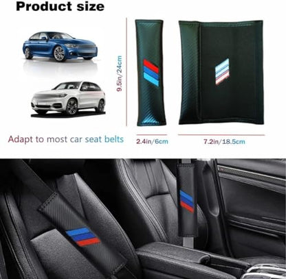 2PCS Car Seat Belt Cover for BMW, Carbon Fiber Seatbelt Shoulder Protection, Soft Car Seat Belt Strap Cushion Protect Your Neck and Shoulder, Car Accessories Seat Belt Pad for Car Truck (Black) - color: QCHJ-002