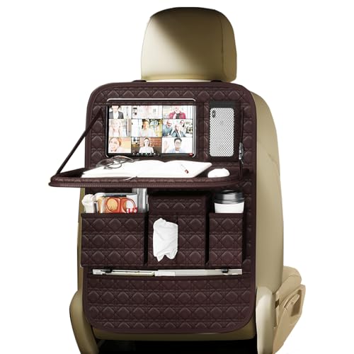 GMQ Backseat Car Organizer 1 Pack, Car Back Seat Organizers with Tray,Multifunctional Car Seat Back Organizer with Foldable Tablet Holder (Coffee Brown, 1 PC) - color: Coffee Brown, size: 1 PC