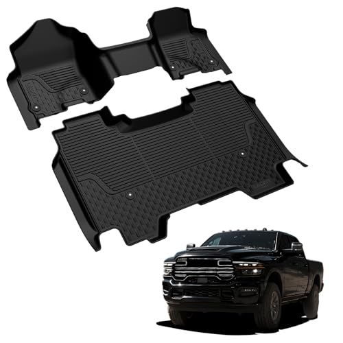 LASFIT Floor Mats for Ram 1500 Crew Cab 2019-2024 Bench Seat (NOT for Bucket Seat) Without Rear Under-Seat Factory Storage 4 Full Size Doors, All Weather TPE Custom Fit 1st & 2nd Row, Black - style: 1) 1500 | 2019-2024 | Crew Cab w/o Storage Bench Floor M