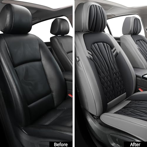 MINGBRON Leather Car Seat Covers,Breathable and Waterproof Faux Leather Automotive Seat Covers for Cars SUV Truck Sedan,Universal Driver Seat Cover Grey&Black - color: Grey&Black, size: 2 Seat Covers (Front Only)