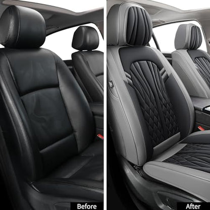 MINGBRON Leather Car Seat Covers,Breathable and Waterproof Faux Leather Automotive Seat Covers for Cars SUV Truck Sedan,Universal Driver Seat Cover Grey&Black - color: Grey&Black, size: 2 Seat Covers (Front Only)