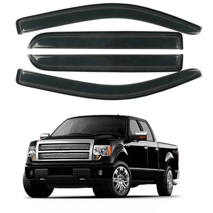 Rain Guards Window Visors Fit for 2009-2014 Ford F150 SuperCrew Cab Truck, Outside Mount Sun Shade Window Vent Deflectors,Smoke Tinted Side Window Vent Visors 2010 2011 2012 2013 - size: For 2009-2014 F150 SuperCrew