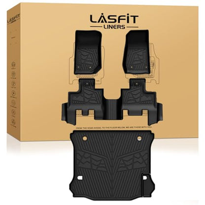 LASFIT Floor Mats & Cargo Mat for Jeep Wrangler JK 2014-2018 Unlimited 4-Door (NOT for JL or 2-Door) All Weather TPE Custom Fit Car Mats Floor Liners Cargo Liner Cargo Mat Black - style: Wrangler JK 14-18