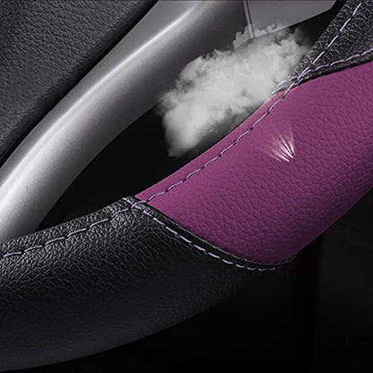 Leather Car Steering Wheel Cover, Non-Slip Car Wheel Cover Protector Breathable Microfiber Leather Universal Fit for Most Cars (Purple-2) - color: Purple-2