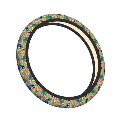 Peacock Steering Wheel Cover for Women Men Elastic Stretch Steering Wheel Protector Universal 15 inch Car Interior Accessories Breathable Microfiber Ice Silk