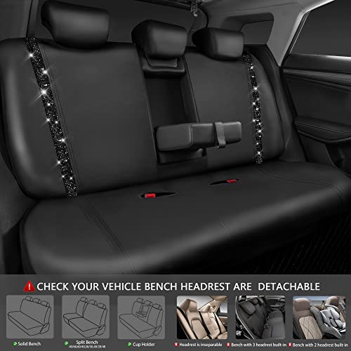 CAR PASS Bling Diamond Car Seat Covers, Shining Rhinestones Waterproof Faux Leather, 7 Seats 3 Rows with Zipper Glitter Crystal Sparkle Strips Universal Fit 95% MPV,SUV,CAR for Women Girl, Black - color: Solid Black Seven Seats, size: Full Set