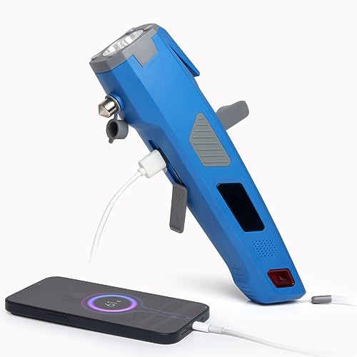 LUXON 8-in-1 Car Emergency Escape Safety Tool Kit:Window Breaker,Seat Belt Cutter,LED Flashlight,Rescue Tool USB Charger,Sire Blink Light, Hand Cranking Charge,Magnetic for Vehicle Escape(Blue) - color: Blue, size: 1 Count(Pack of 1)
