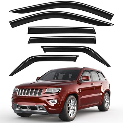 6pcs Outside-Mount Window Rain Guards Fit for 2011-2021 Jeep Grand Cherokee, Extra Durable Window Visors Wind Deflector Dark Smoke Vent Shades Car Tape-on 6-pcs with Thicker - size: Fit for 2011-2021 Jeep Grand Cherokee