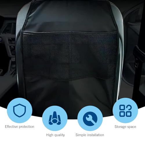 2PCS Kick Mat Back Seat Protector, Seat Back Kick Mat Organizer for Kids with 2 Pocket Storage Organizer, Waterproof Car Backseat Protective Covers for Car, SUV, Minivan or Truck (Black)