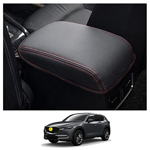 CDEFG 2024 2025 CX-5 Center Console Cover Armrest Pad Compatible with 2018-2023 2024 2025 Mazda CX5 CX-5 Console Lid Protective Cover Black Leather Scratch Resistance (Red Line) - color: Red Stitches for 2018-2025 CX-5