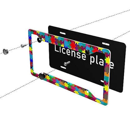 Colourful Autism Puzzle License Plate Frame 2 Pack License Plate Holder Universal Aluminum License Plate Cover Car Accessories for Men Women - color: Colourful Autism Puzzle
