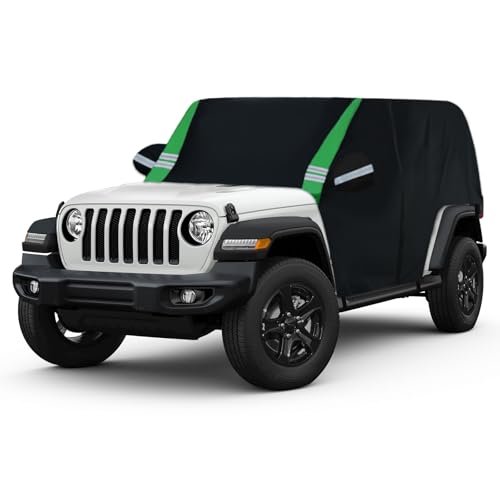 Car Cover Compatible with Jeep Wrangler Waterproof 2 Door Custom Fits for TJ YJ CJ JK JL, Outdoor Half Exterior Sun Rain Snow Dust UV Protection with Trunk Zipper - size: Custom Fit for Jeep Wrangler 2 Door（Half Covers）