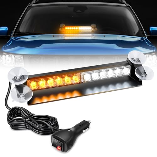 Nilight 12LED Traffic Advisor Strobe Light Bar Amber White Emergency Warning Hazard Safety Dash Front/Rear Windshield Flashing Lights for Cars Trucks Police Firefighter Plow Construction Vehicles - color: Amber White