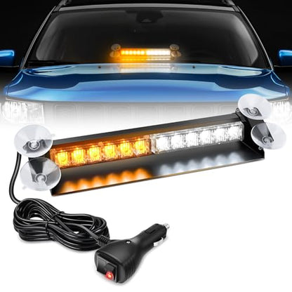 Nilight 12LED Traffic Advisor Strobe Light Bar Amber White Emergency Warning Hazard Safety Dash Front/Rear Windshield Flashing Lights for Cars Trucks Police Firefighter Plow Construction Vehicles - color: Amber White